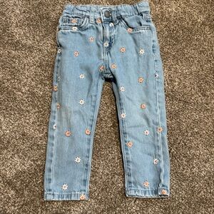 Cotton on Kids Floral Embroidered Blue Jeans 2T